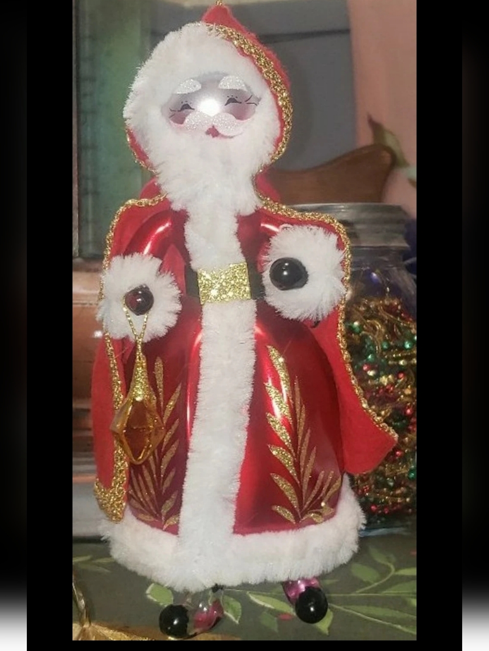 Vintage De Carlini Italian Hand Blown Glass Santa Claus Christmas Ornament